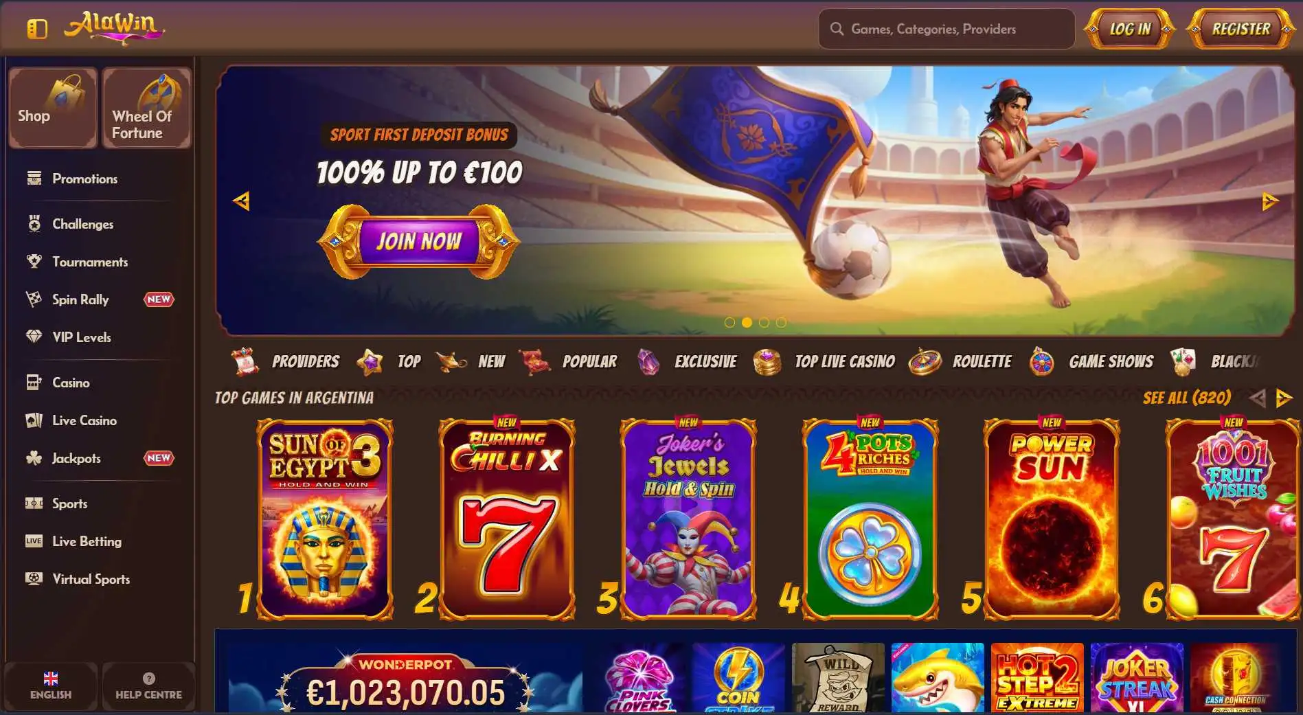 Alawin Casino Screen