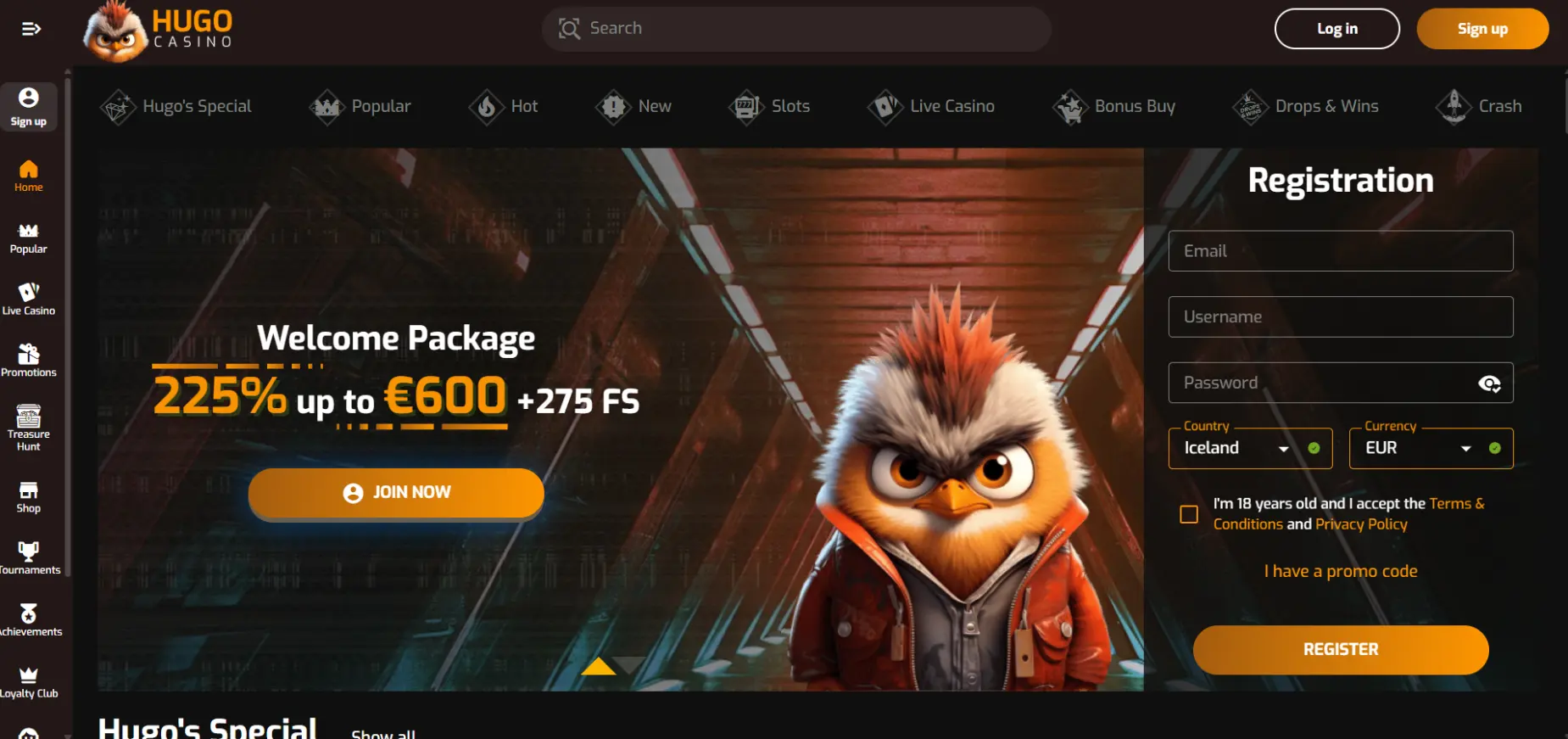 Hugo Casino Screen