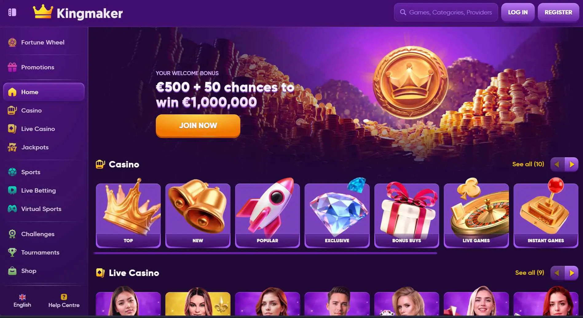 Kingmaker Casino Screen
