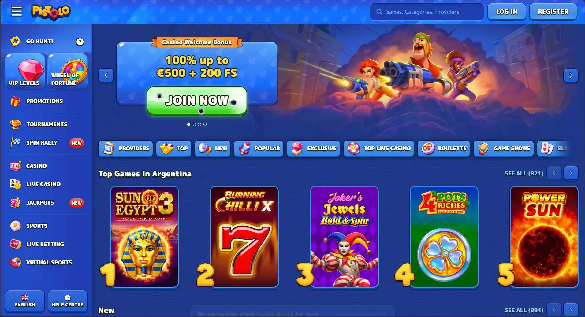 Pistolo Casino Screen
